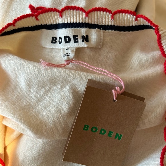 NWT BODEN Pru Scallop Trim Cardigan Cream Red Size XS V-Neck Cotton Blend - Picture 7 of 7